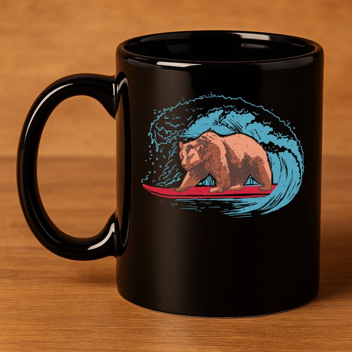 Surfing Bear 11oz C Handle Ceramic Mug