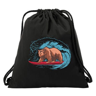 Surfing Bear Drawstring Bag