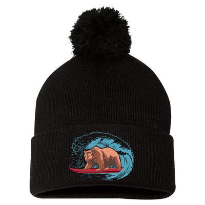 Surfing Bear Pom Pom 12in Knit Beanie
