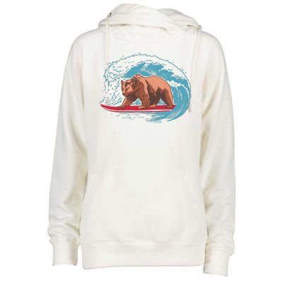 Surfing Bear Womens Funnel Neck Pullover Hood