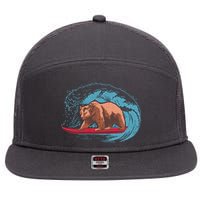 Surfing Bear 7 Panel Mesh Trucker Snapback Hat