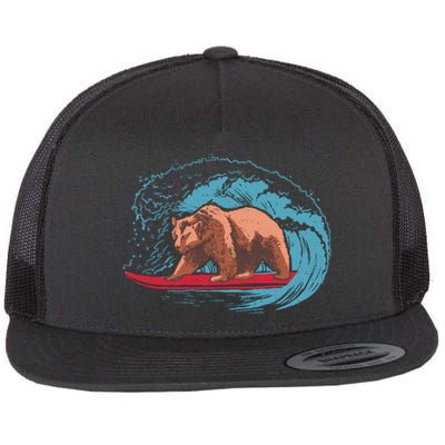 Surfing Bear Flat Bill Trucker Hat