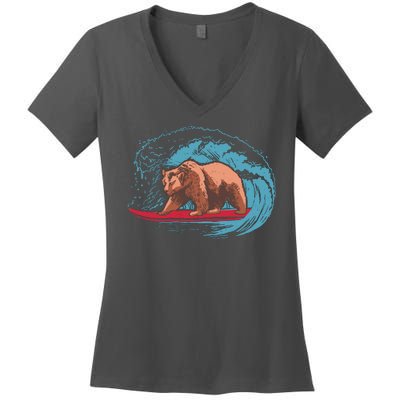 Surfing Bear Women's V-Neck T-Shirt