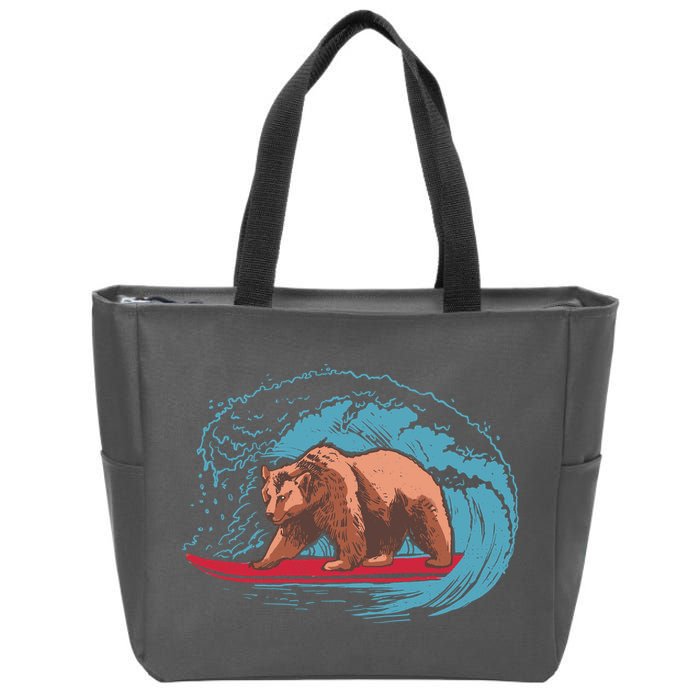 Surfing Bear Zip Tote Bag