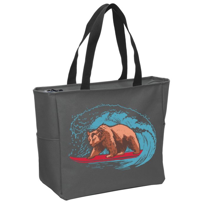 Surfing Bear Zip Tote Bag