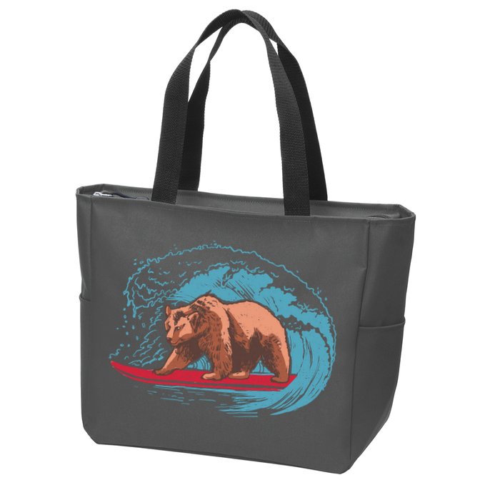 Surfing Bear Zip Tote Bag