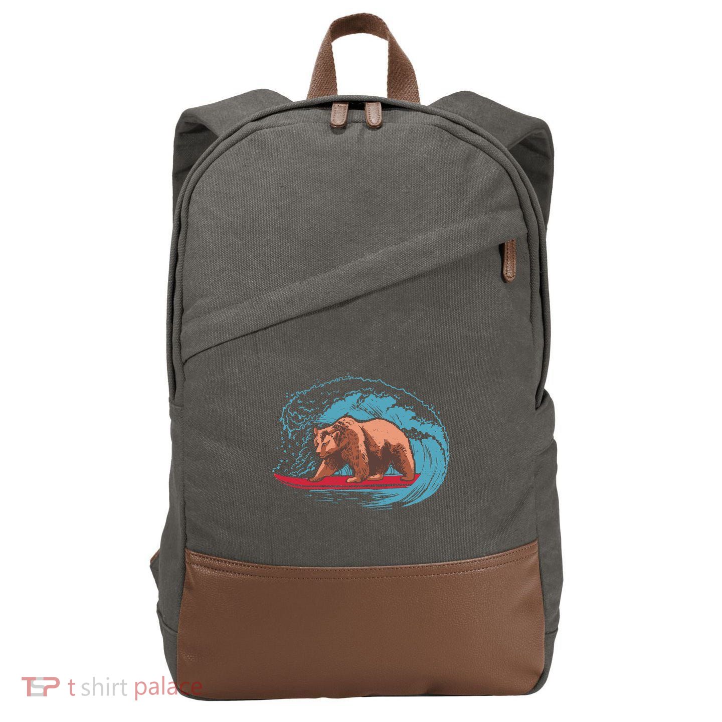 Surfing Bear Cotton Canvas Backpack