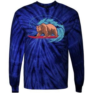 Surfing Bear Tie-Dye Long Sleeve Shirt