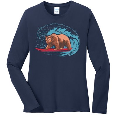 Surfing Bear Ladies Long Sleeve Shirt