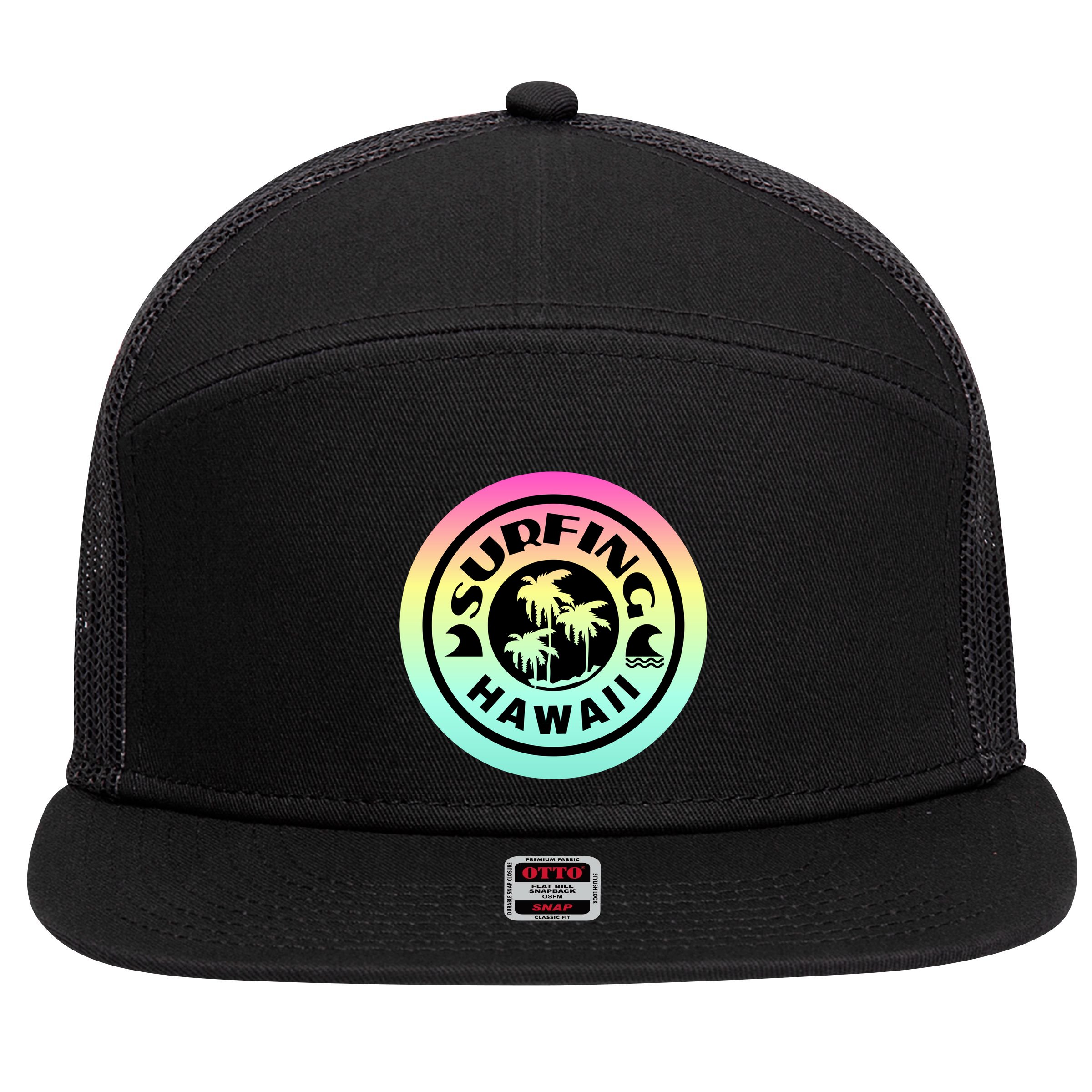 Surfing Hawaii Logo 7 Panel Mesh Trucker Snapback Hat