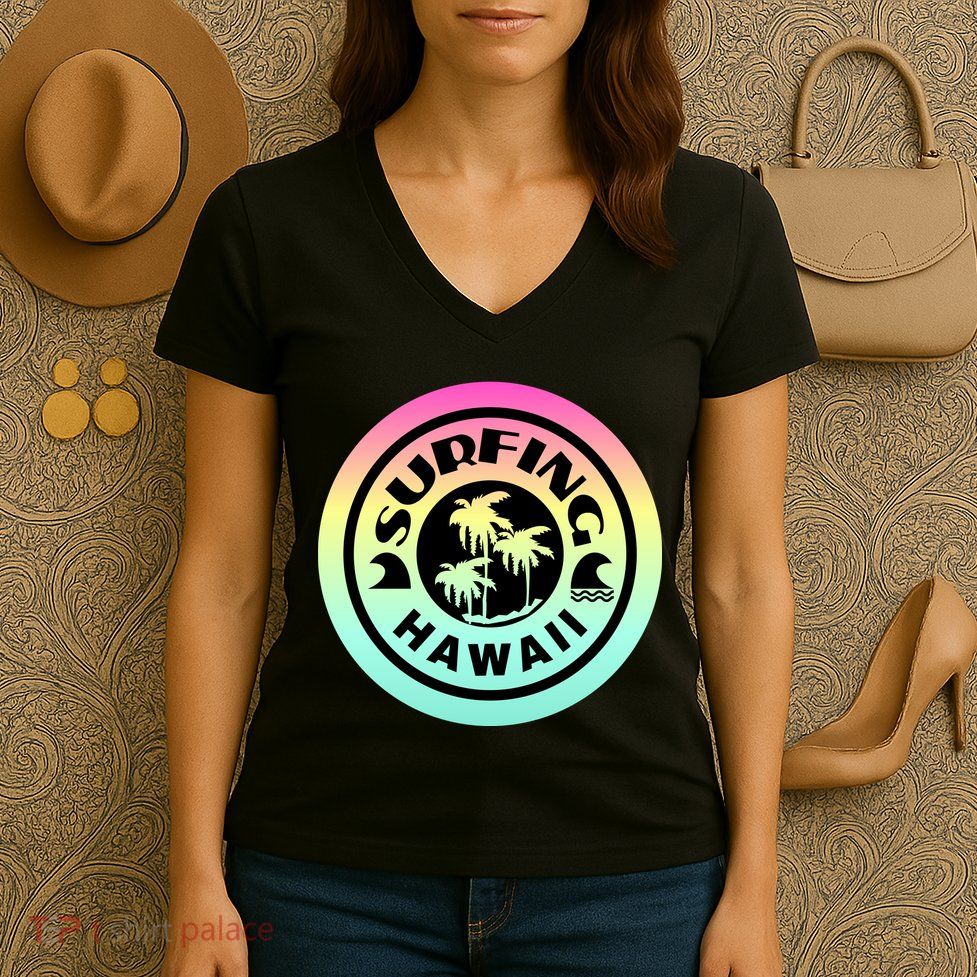 Surfing Hawaii Logo Women's V-Neck T-Shirt