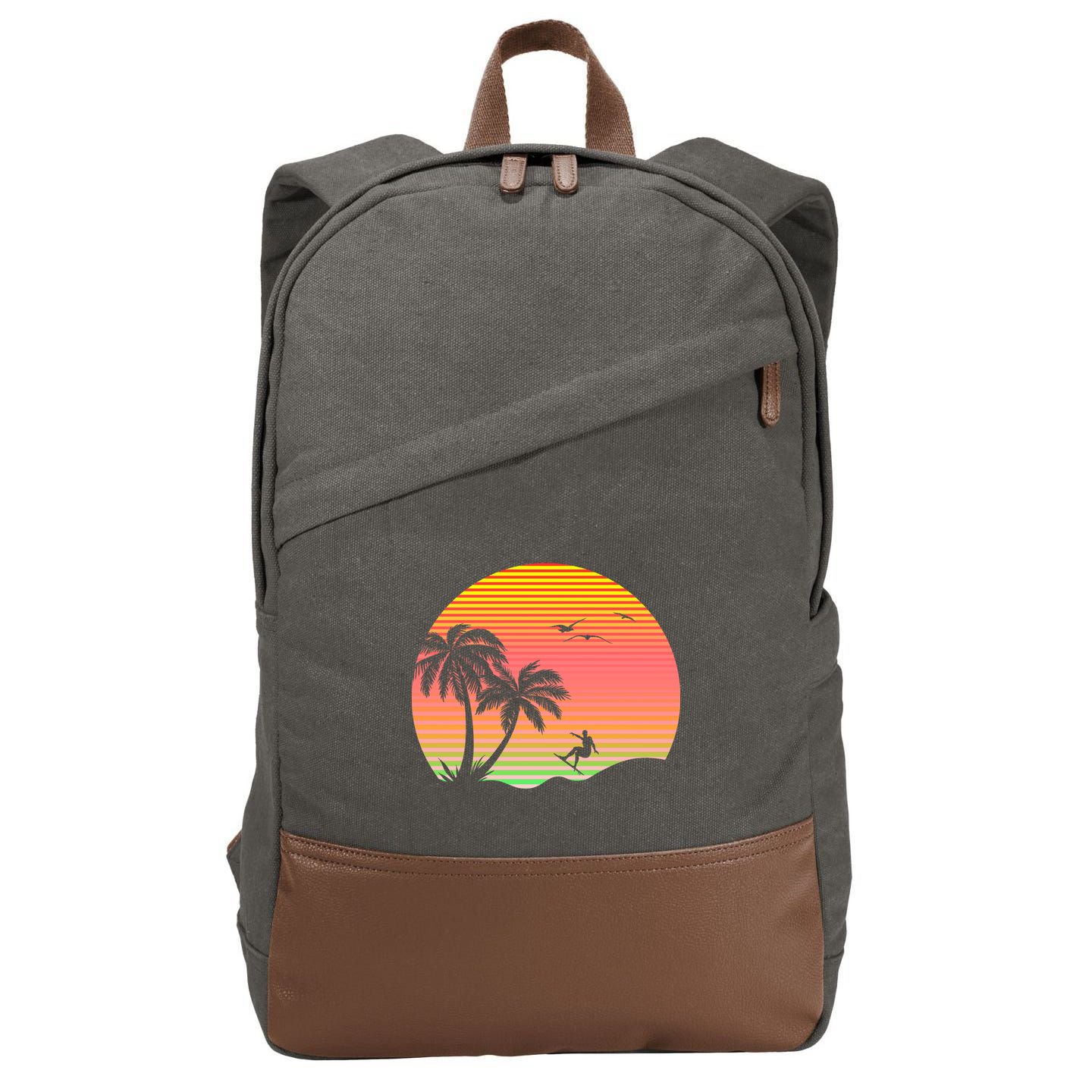 Surfing Into The Sunset Cotton Canvas Backpack