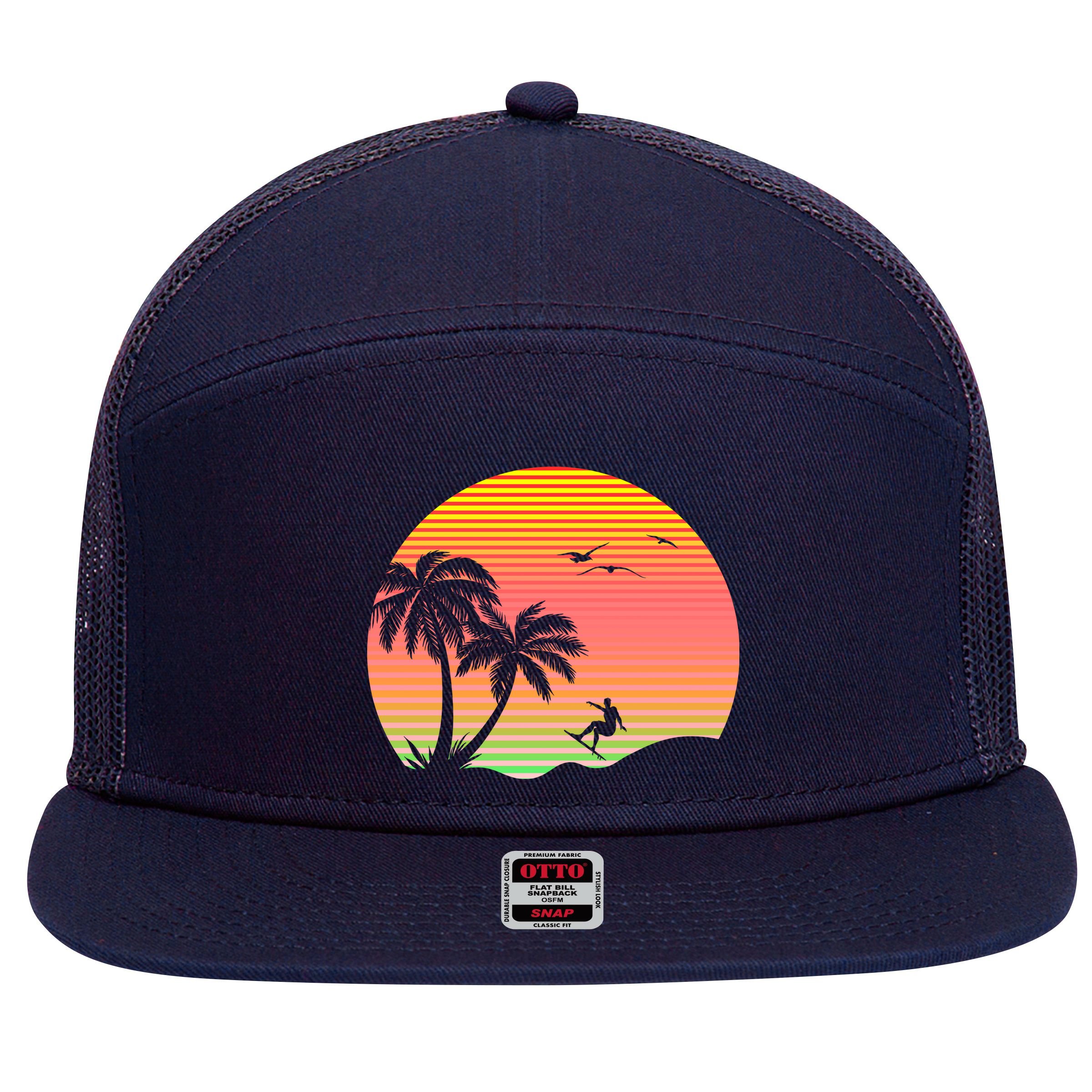 Surfing Into The Sunset 7 Panel Mesh Trucker Snapback Hat