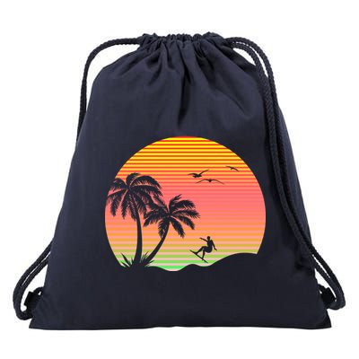 Surfing Into The Sunset Drawstring Bag