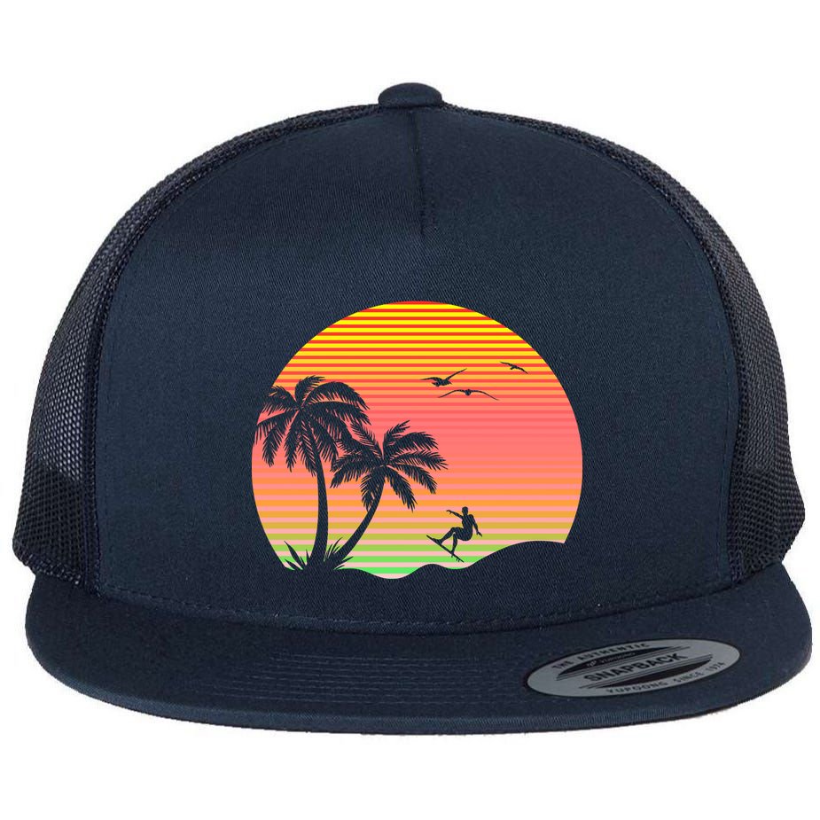 Surfing Into The Sunset Flat Bill Trucker Hat