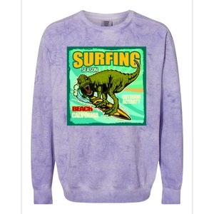 Surfing T-Rex Colorblast Crewneck Sweatshirt