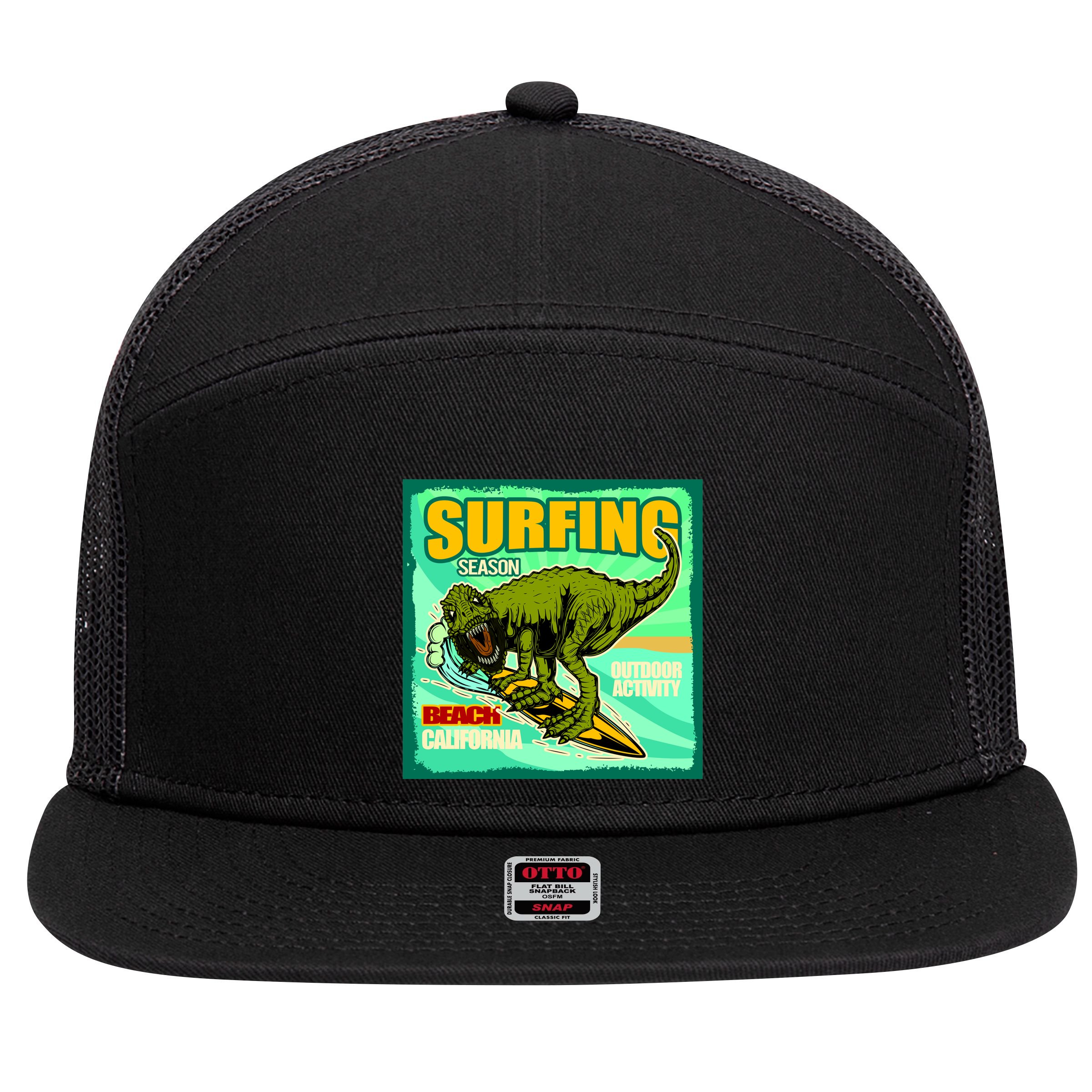 Surfing T-Rex 7 Panel Mesh Trucker Snapback Hat