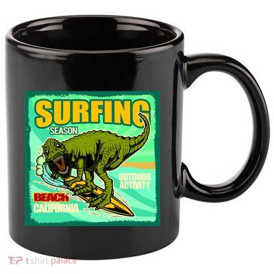 Surfing T-Rex 11oz C Handle Ceramic Mug