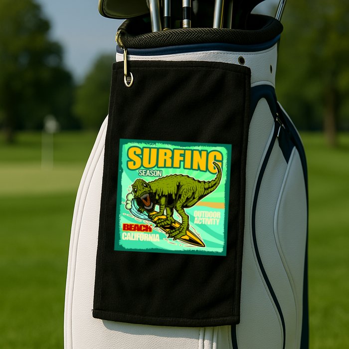 Surfing T-Rex Golf Towel