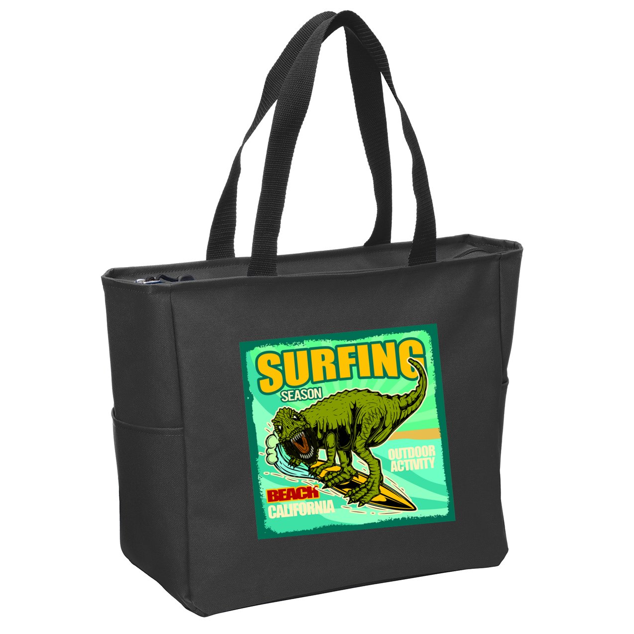 Surfing T-Rex Zip Tote Bag