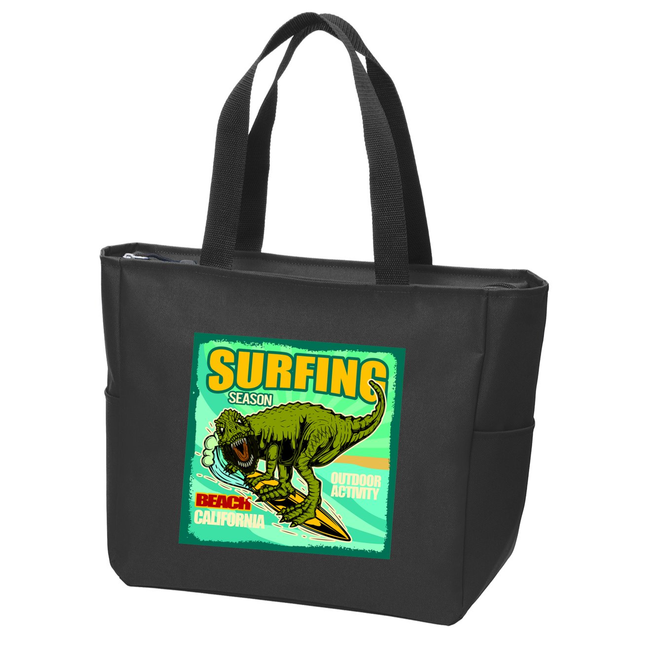 Surfing T-Rex Zip Tote Bag