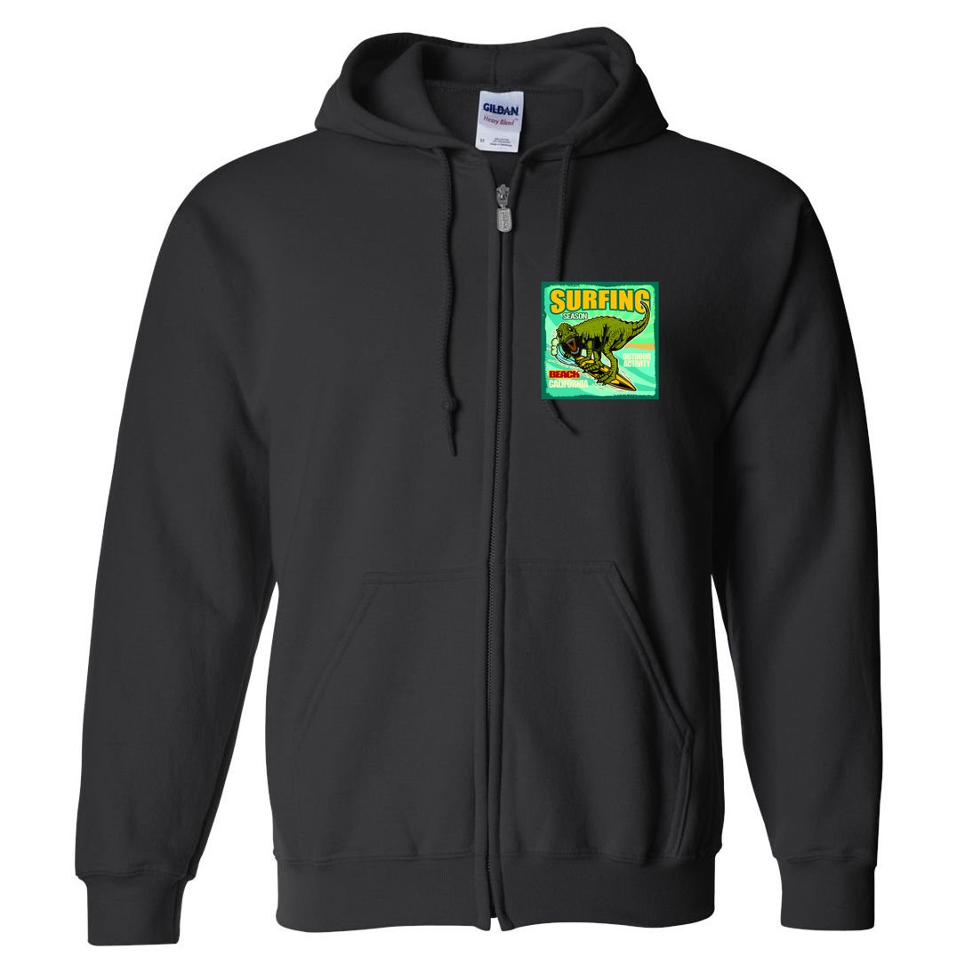 Surfing T-Rex Full Zip Hoodie