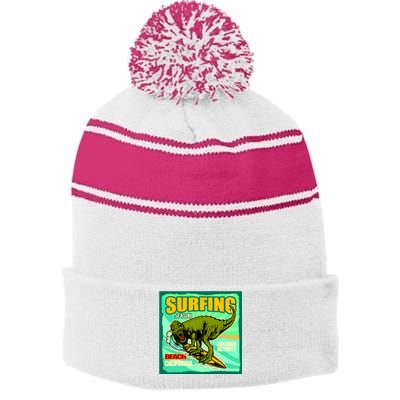 Surfing T-Rex Stripe Pom Pom Beanie