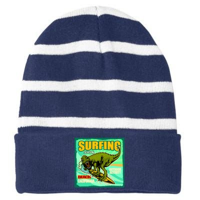 Surfing T-Rex Striped Beanie with Solid Band