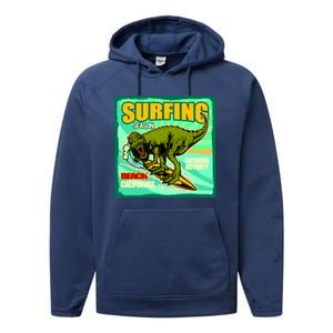 Surfing T-Rex Performance Fleece Hoodie