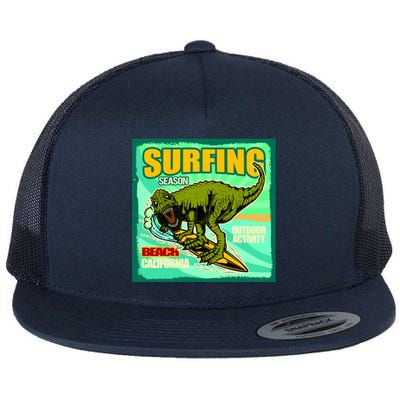 Surfing T-Rex Flat Bill Trucker Hat