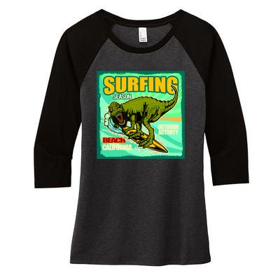 Surfing T-Rex Women's Tri-Blend 3/4-Sleeve Raglan Shirt