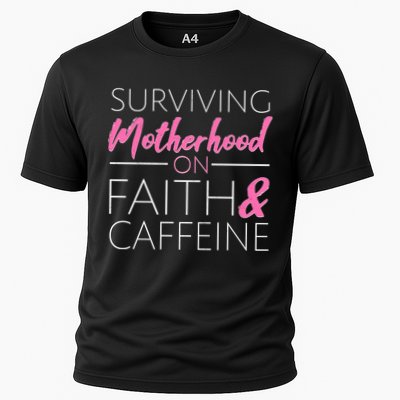 Surviving Motherhood on Faith and Caffeine Performance Shirt