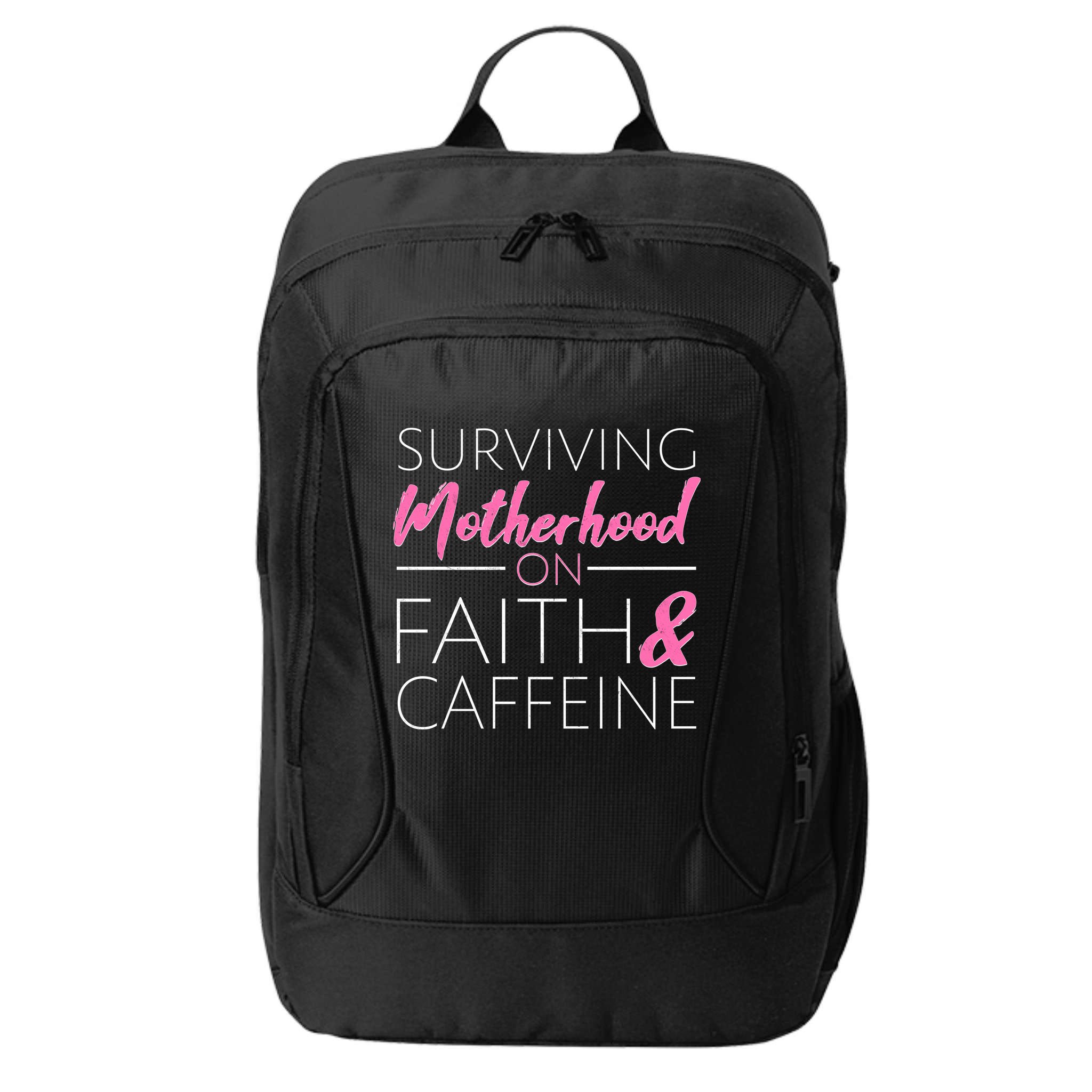 Surviving Motherhood on Faith and Caffeine City Backpack