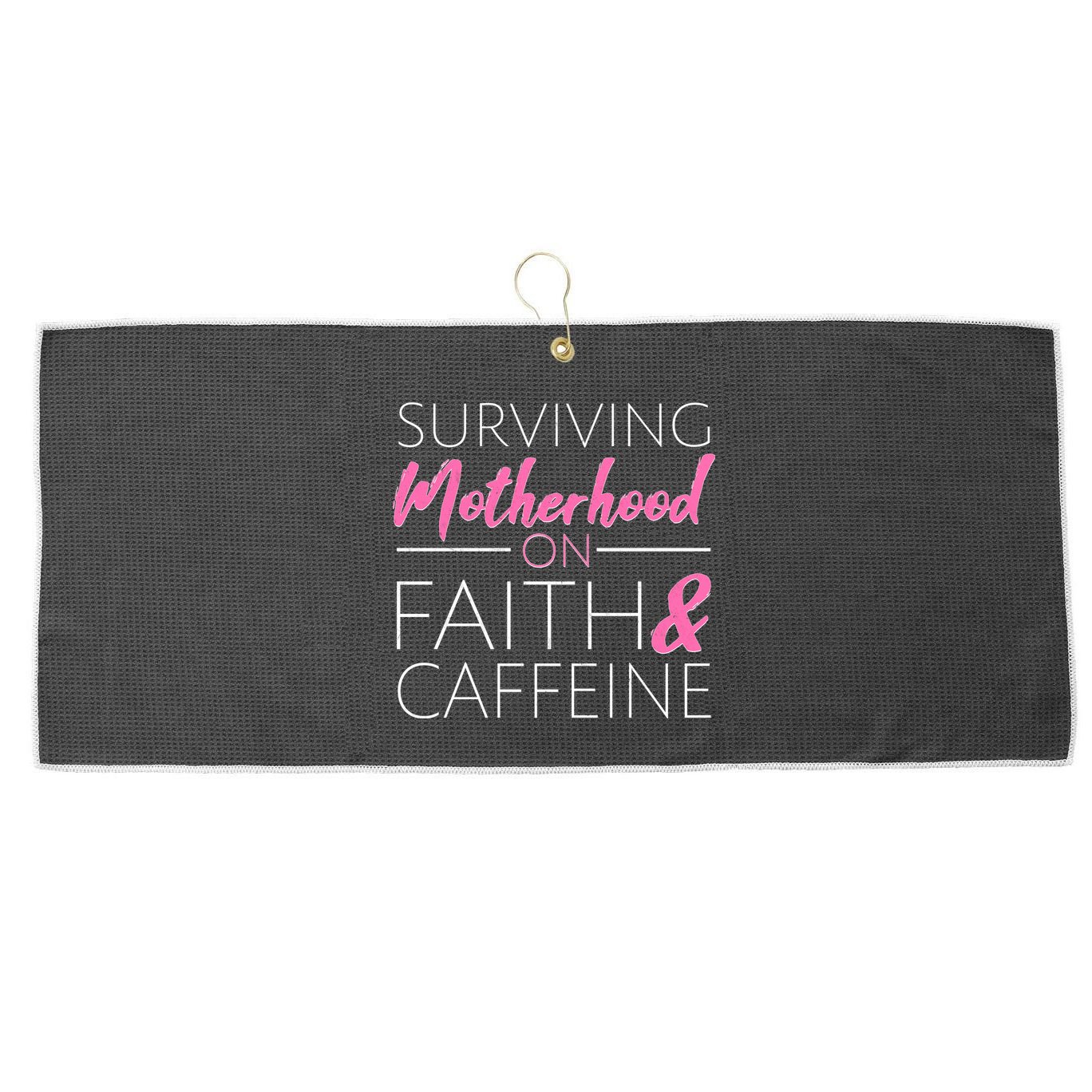 Surviving Motherhood on Faith and Caffeine Large Microfiber Waffle Golf Towel