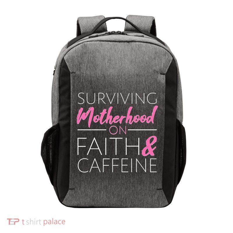 Surviving Motherhood on Faith and Caffeine Vector Backpack
