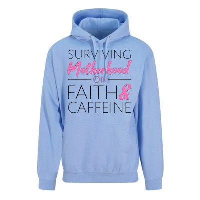 Surviving Motherhood on Faith and Caffeine Unisex Surf Hoodie