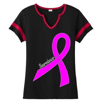 Survivor Breast Cancer Ribbon Ladies Halftime Notch Neck Tee