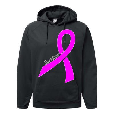 Survivor Breast Cancer Ribbon Performance Fleece Hoodie