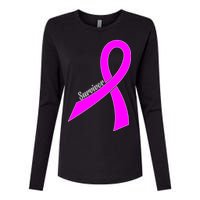 Survivor Breast Cancer Ribbon Womens Cotton Relaxed Long Sleeve T-Shirt