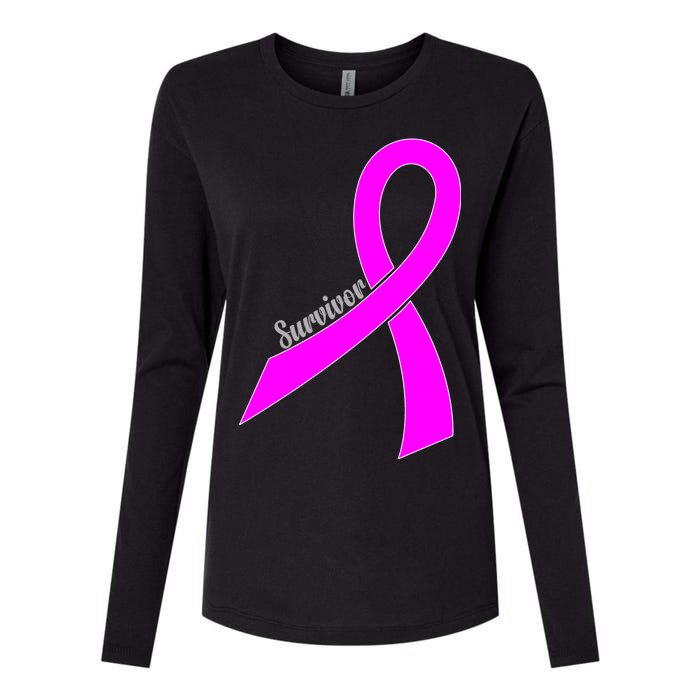 Survivor Breast Cancer Ribbon Womens Cotton Relaxed Long Sleeve T-Shirt