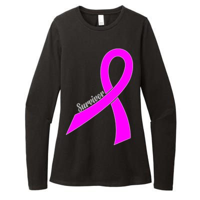 Survivor Breast Cancer Ribbon Womens CVC Long Sleeve Shirt