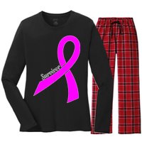 Survivor Breast Cancer Ribbon Women's Long Sleeve Flannel Pajama Set 