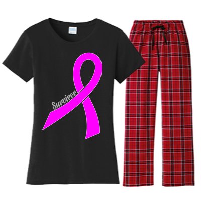 Survivor Breast Cancer Ribbon Women's Flannel Pajama Set