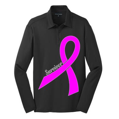 Survivor Breast Cancer Ribbon Silk Touch Performance Long Sleeve Polo