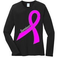 Survivor Breast Cancer Ribbon Ladies Long Sleeve Shirt