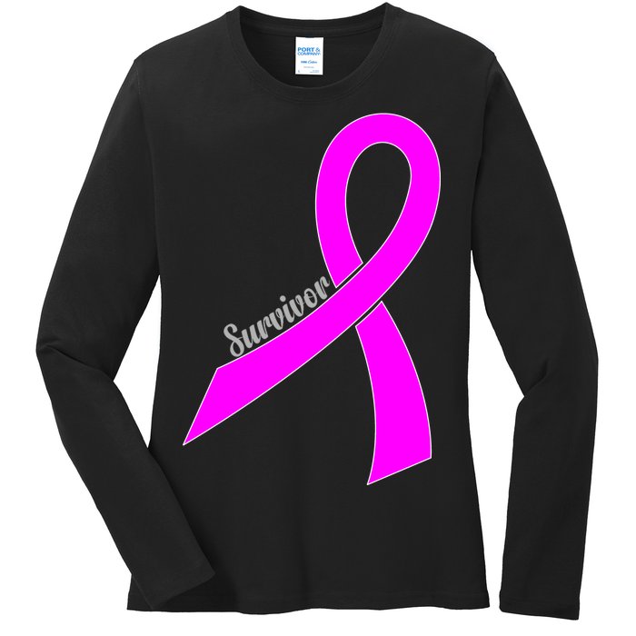 Survivor Breast Cancer Ribbon Ladies Long Sleeve Shirt