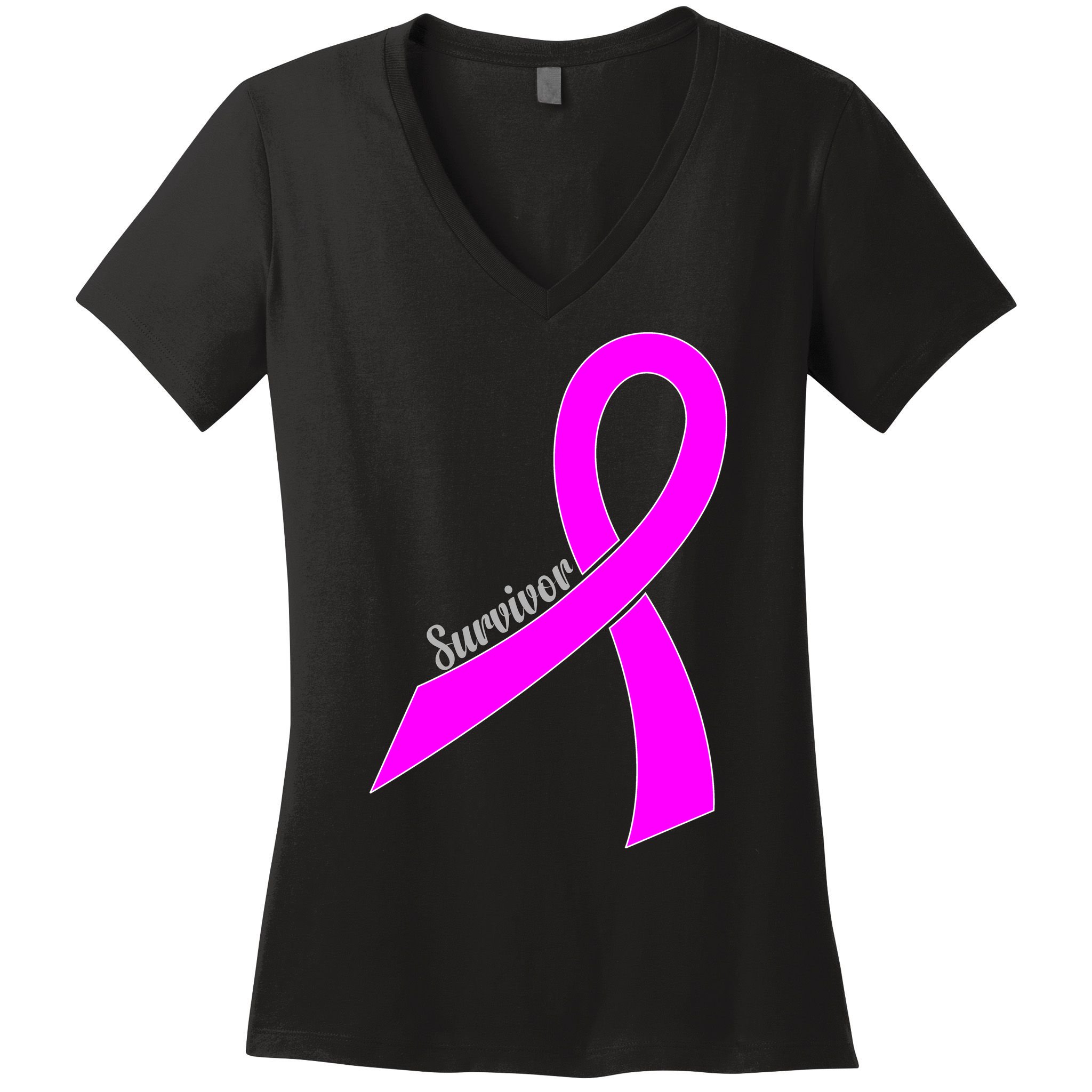 Survivor Breast Cancer Ribbon Women's V-Neck T-Shirt