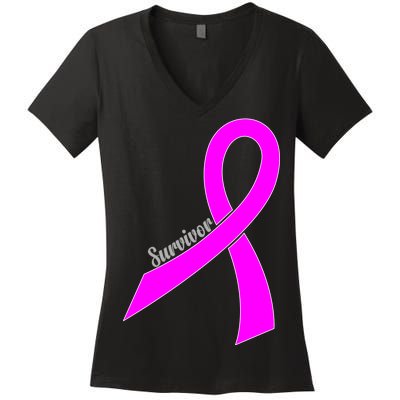 Survivor Breast Cancer Ribbon Women's V-Neck T-Shirt