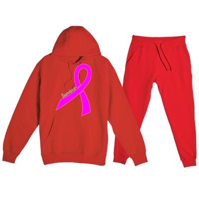 Survivor Breast Cancer Ribbon Premium Hooded Sweatsuit Set