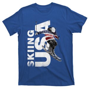 Skiing Usa Support The Team Funny Gift Usa Flag Ski Gift T-Shirt